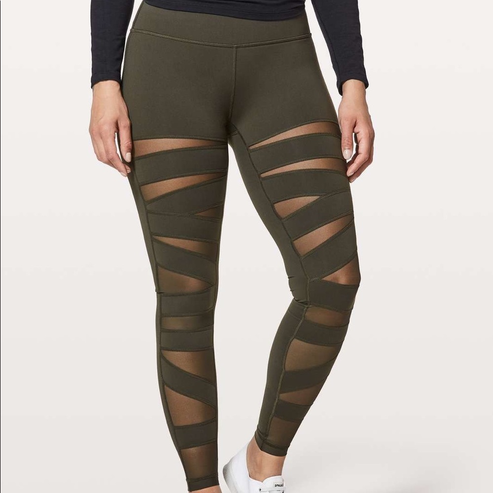 Olive Green Lululemon Wunder Under Mesh